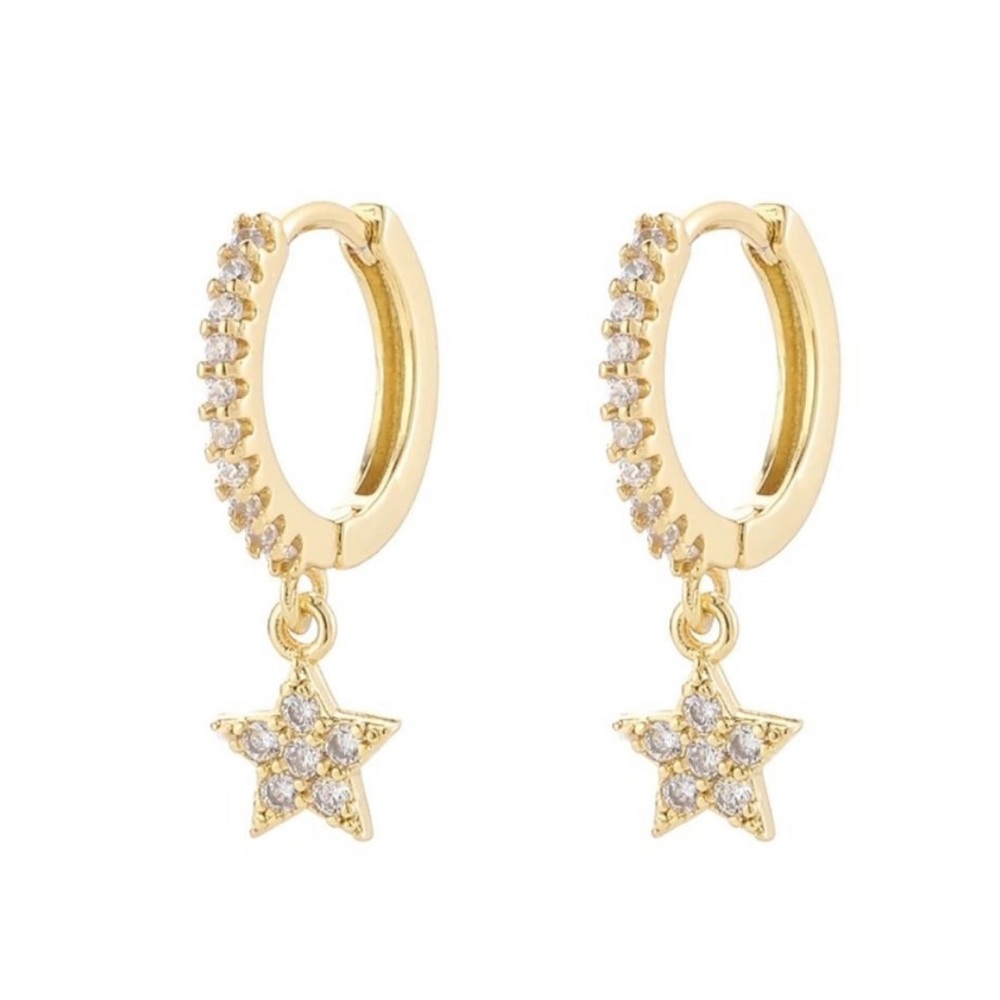 NEW GOLD DIAMOND STAR DROP HOOP EARRINGS, NICE EARRINGS, CUTE EARRINGS - Picture 7 of 8